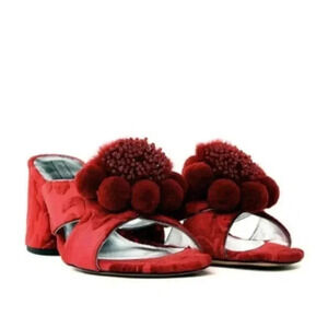 Marc Jacob EMBELLISHED VELVET-DAMASK MULES IN RED Size 39.5
